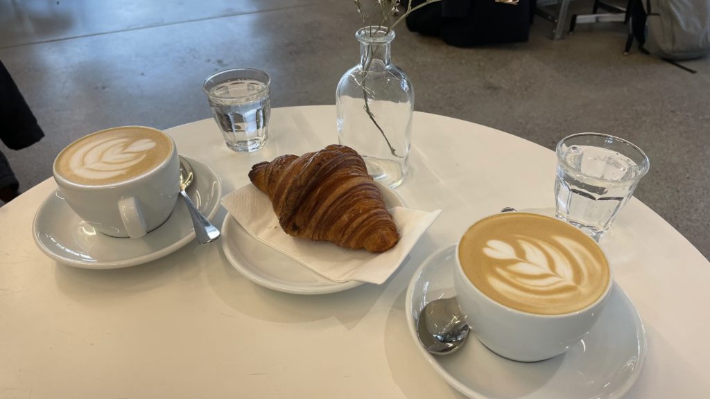 coffee and croissants in a cafe